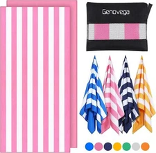 Genovega Microfiber Beach Towel Thin Oversized 2 Pack Pink and Orange