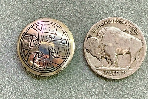 One Native American Stamped Sterling Silver Button Cover Geometric Design - Picture 3 of 5