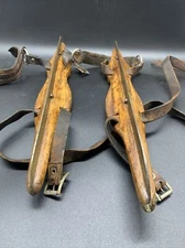Antique ice skates -Wood, Leather and Steel -1930's - Xmas/Sports Decor