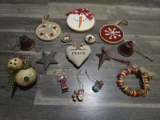 Christmas Ornament Decor Primitive Lot Of 15