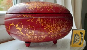 Antique Chinese Red Lacquer Carved Wood Gourd Shape Box