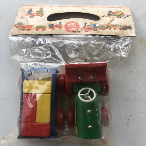 Painted Wooden Toys West Germany In Package Tractor Wagon Kmart NOS Vintage