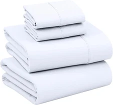 Organic 100% Cotton Percale Sheet Set, Queen White with Elasticized Deep Pockets