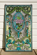20.5" x 34.5" Handcrafted Tiffany Style stained glass window panel Flowers