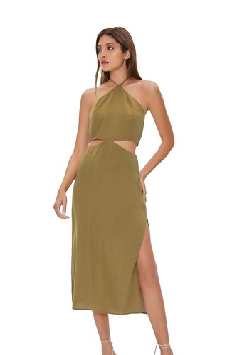 Womens Sexy Stretch Forever 21 Green Fitted Bodycon Sleeveless Midi Dress  Medium | eBay