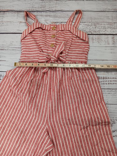 SEQUIN HEARTS Girls Jumpsuit Medium Red/white Stripes Button Tie Front Linen - Picture 5 of 12