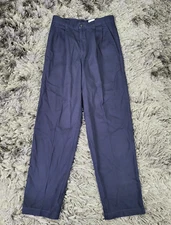 Dockers Pants Women's 14 Slim Blue Cotton Formal Pleated Slash Pockets Zip-Fly