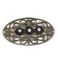 Victorian Shoe Buckle Dress Scarf Clip Filigree Rhinestone Clasp 2 1/4" Metal