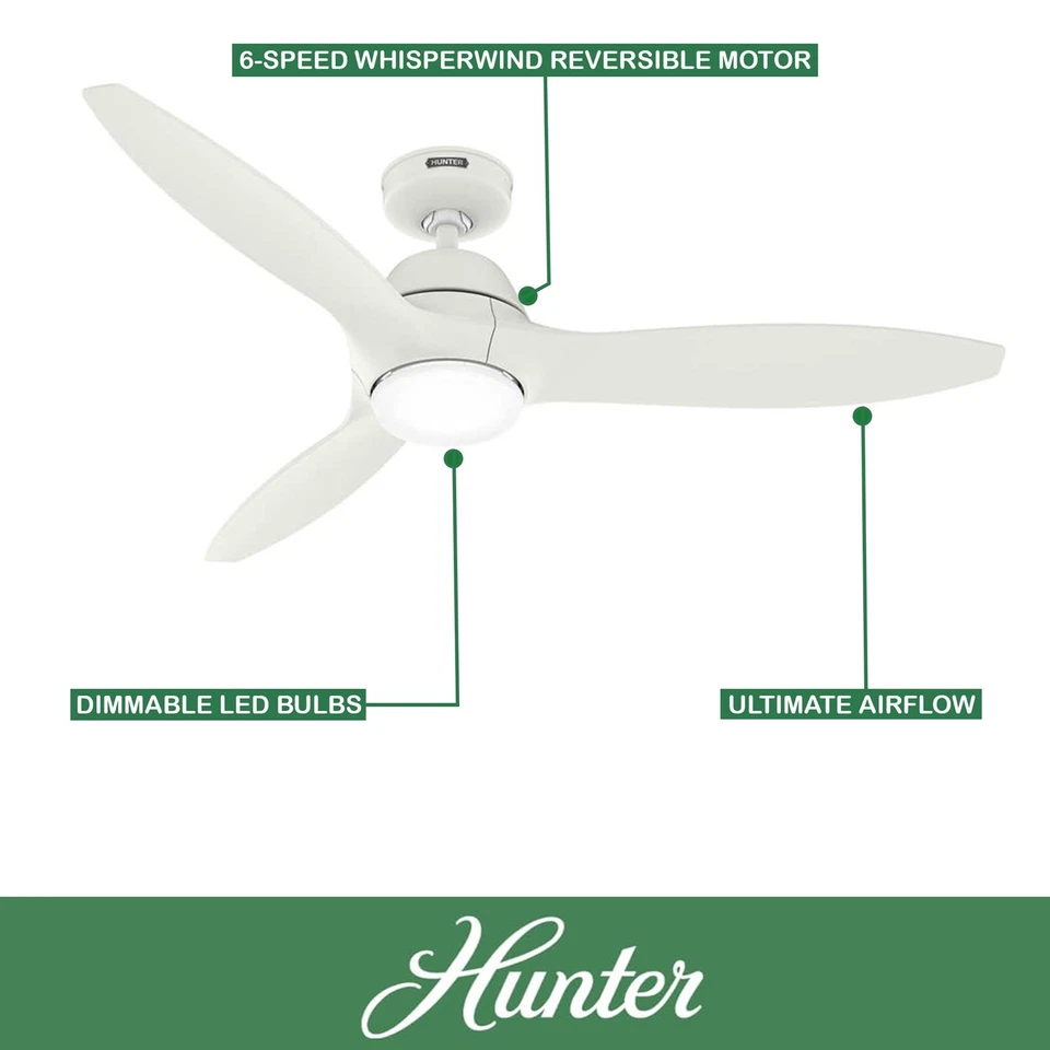 Hunter Fan 52 inch Casual White Indoor/Outdoor Ceiling Fan with Light and Remote - Image 2 of 4