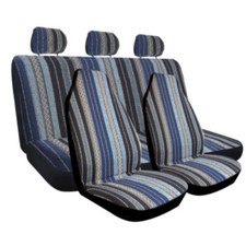 7pcs Front And Rear Blue Stripe Baja Saddle Blanket Car Seat Cover For Car Suv