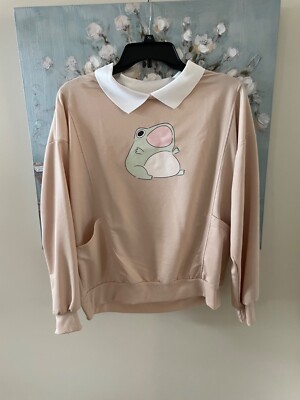Aesthetic Frog oversized sweatshirt for women Kawaii collared Medium M teen