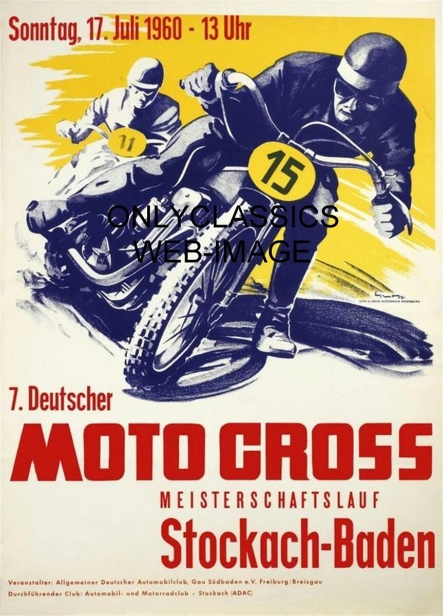 1960 VINTAGE MOTORCYCLE RACING 12x18 POSTER GERMANY MOTOCROSS