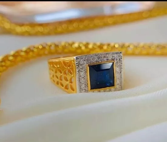 Blue Sapphire 18K Gold Ring Stylish Men Ring Men Ring Men Jewelry