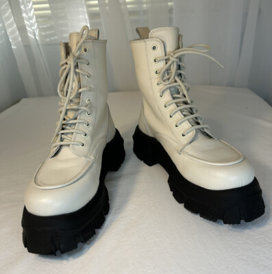 Topshop Women’s Combat Boots Platform ￼Leather Sz US, 39 EU White  Leather