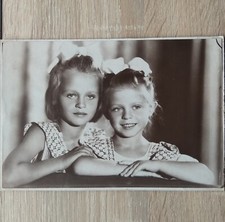 1951 Two Girls Sisters Cute Child Little Ladies Kids Cabinet Card Vtg Photo