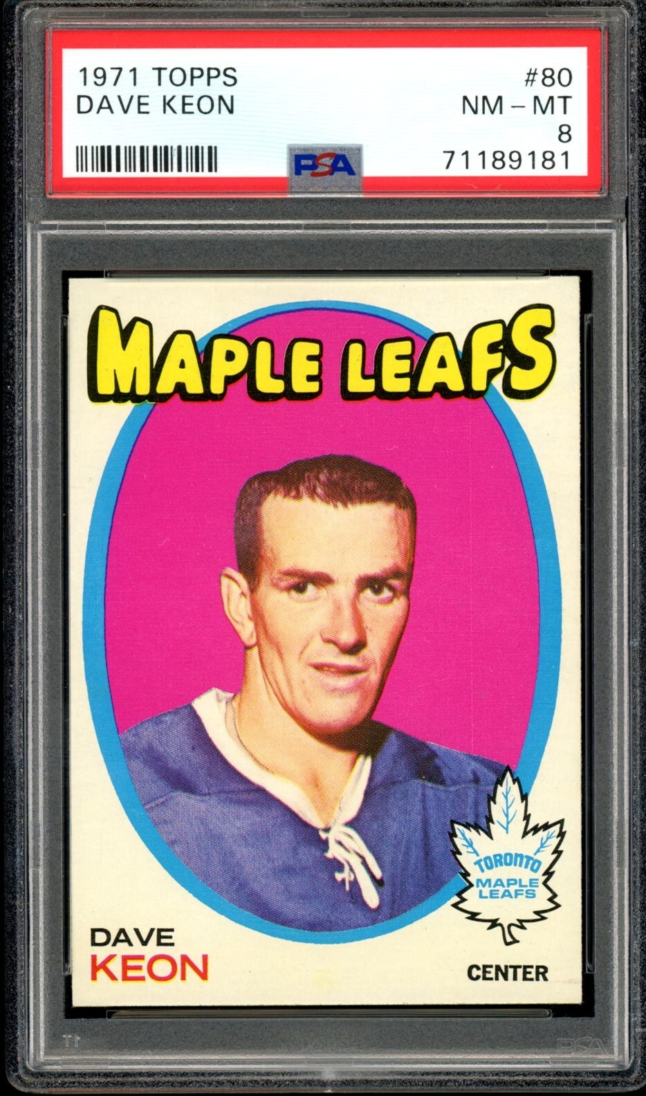 1971-72 TOPPS HOCKEY NHL #80 Dave Keon HOF PSA 8 NM-MT Toronto Maple Leafs Card