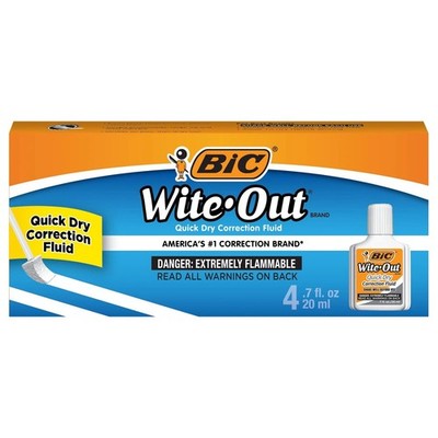 BIC WITE-OUT BRAND QUICK DRY CORRECTION FLUID - 20 ML - WHITE   4 PACK