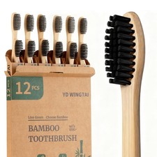 Bamboo Toothbrush Biodegradable WoodenToothbrushes 12pack Natural Travel Size...
