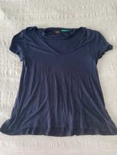 Women  s Blue Solid V-Neck Short Sleeve Pullover Knit T-Shirt Size S
