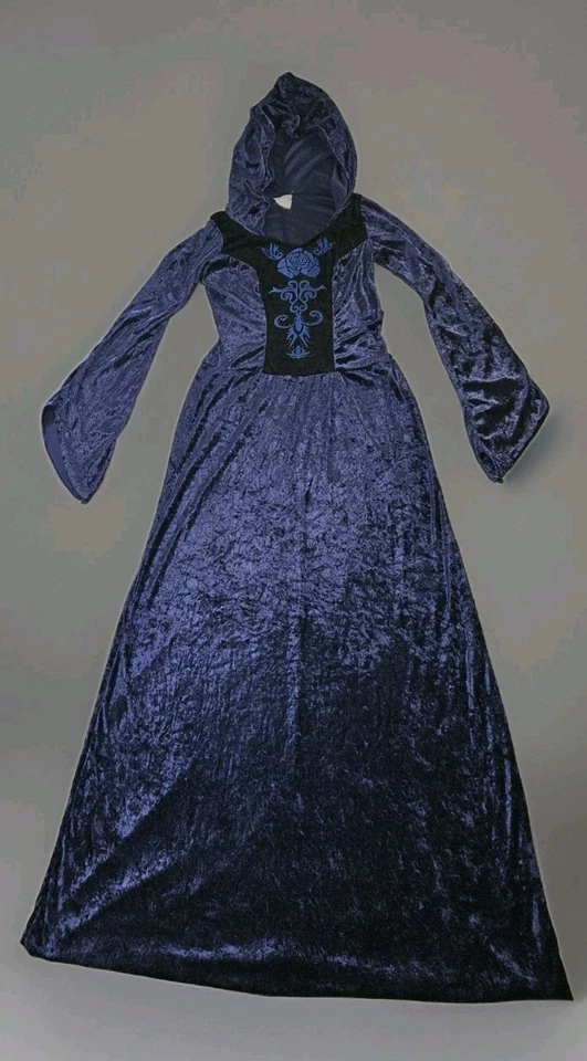 Renaissance Medieval Lavender Velvet Costume Dress Maxi Hooded Dark Fairy M-L - Image 3 of 4