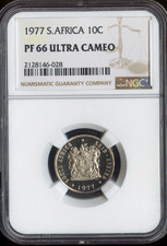 1977 South Africa 10 Cents NGC PF66 Ultra Cameo Quality
