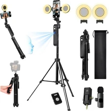 Vlogging Kit for iPhone/Andriod,70.9″ Auto Face Tracking Tipod,360 Rotatable S