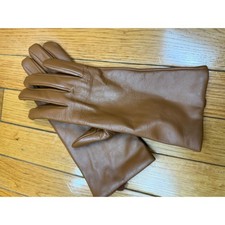 LL Bean Womens Cognac Brown Leather Gloves Lambswool Cashmere Lined Med 296532