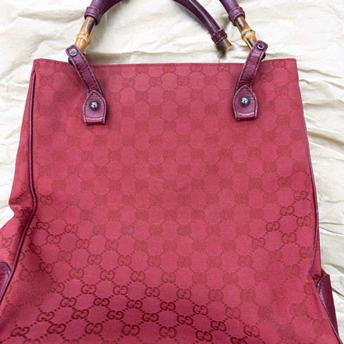GUCCI GG Canvas Bamboo Handbag Red Pre-owned From Japan