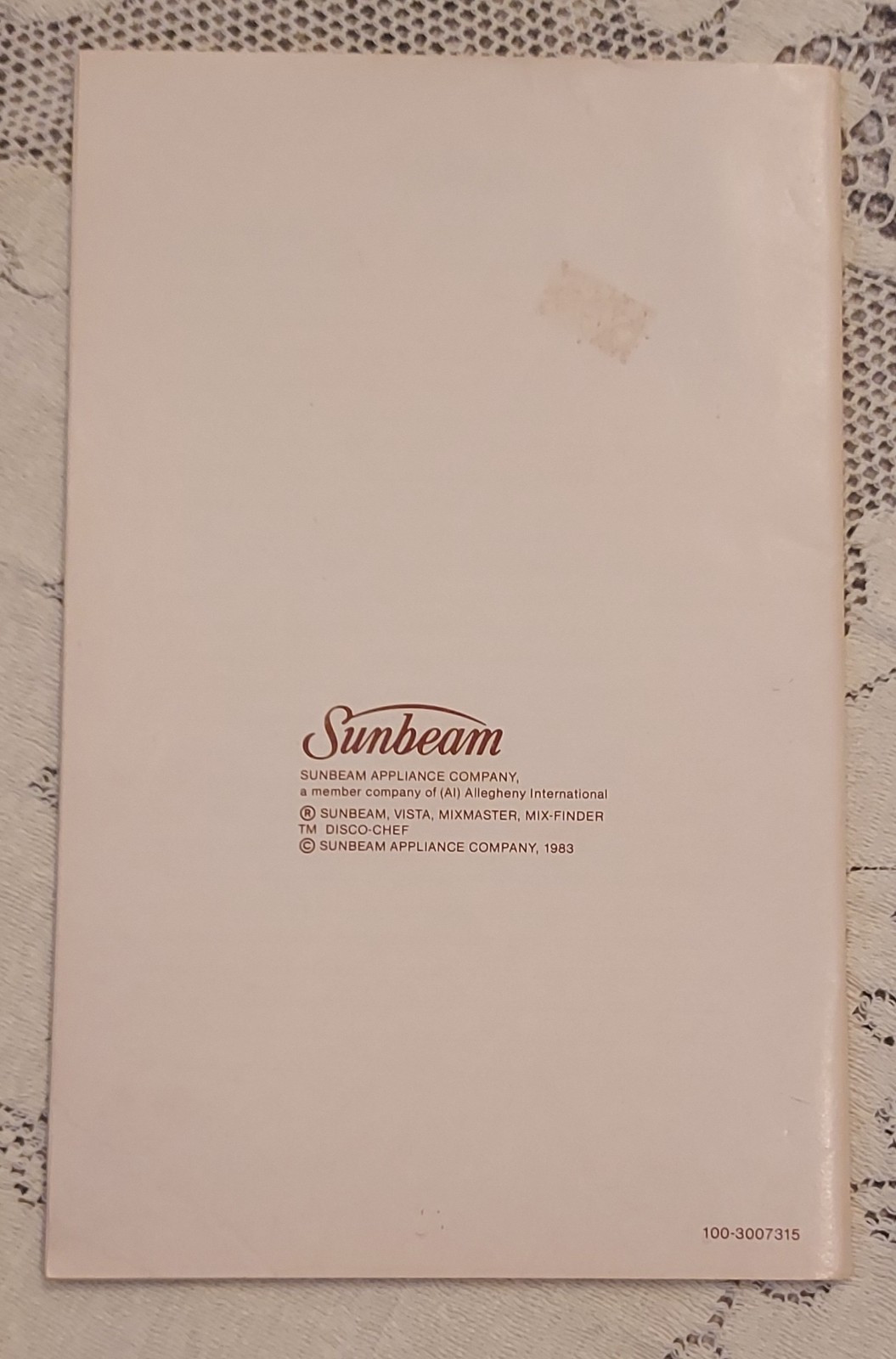 Vintage 1983 Sunbeam Deluxe MixMaster Mixer Instruction Recipe Book pb