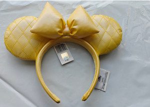 Disney Authentic 2023 Parks Yellow Quilted Minnie Mouse Ears Headband Disney Parks Minnie Mouse Quilted Yellow Satin Bow Headband  main image 3