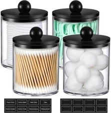 4 Pack Acrylic Qtip Holder Dispenser for Cotton Swabs, Balls, Pads, Floss -