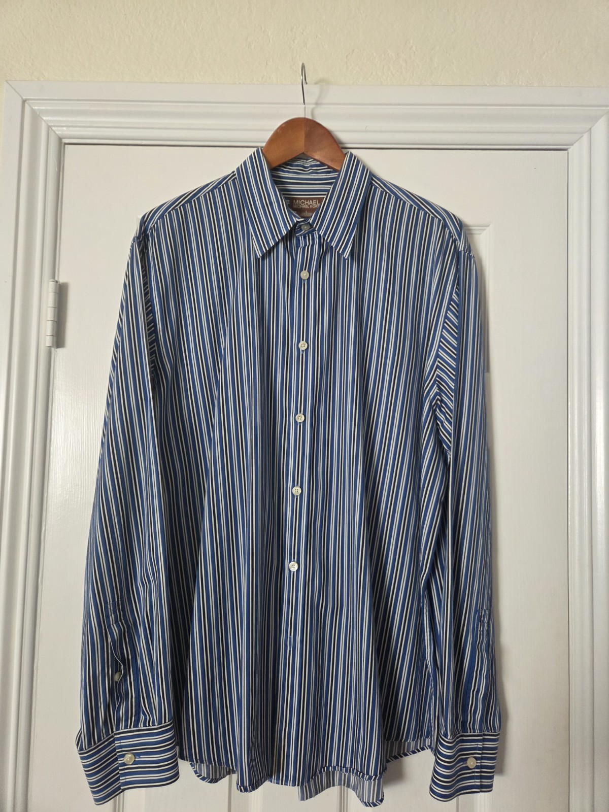 Michael Kors, Vintage Michael Kors Blue Striped Mens Button Shirt