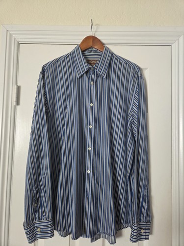 Michael Kors, Vintage Michael Kors Blue Striped Mens Button Shirt
