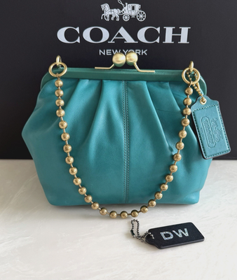 COACH LTD BLEECKER ST. LEGACY TEAL LEATHER KISSLOCK FRAME SATCHEL