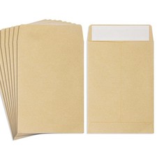 Kraft Coin Envelopes 3.23" 4.53", Fully Sealed Brown Envelopes, 100 Pack