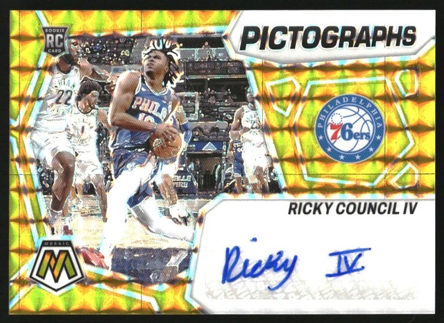 2023-24 Panini Mosaic Pictographs Mosaic Gold Ricky Council IV RC Auto /10