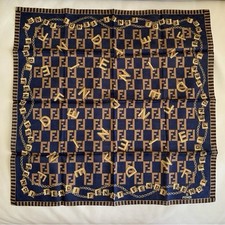 Fendi Women's Handkerchief Scarf Cotton Dark Blue FF UNUSED 19 1/4  Square  