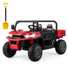12V 2 Seater Ride On UTV Dump Truck Remote w/ Electric Dump Bed  Shovel Red