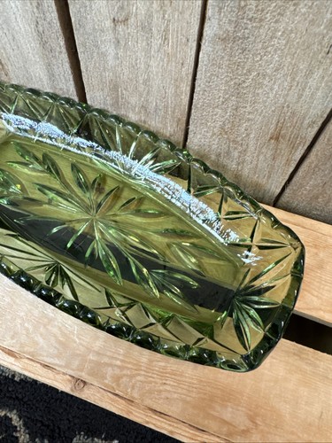 Hazel Atlas Prescut Celery Relish Dish Star And Fan Avocado Green - Picture 3 of 7