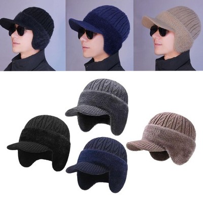 Herren Wintermütze mit Ohrenklappen warme Strickmütze zum Laufen Joggen Skifahren