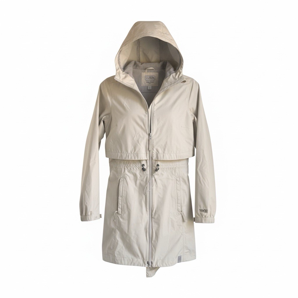 LL Bean Meridian Rain Coat Women’s XXS Silver Birch White