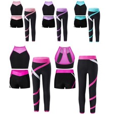 UK Girls Sports Outfits Crop Tank Top with Shorts and Pants Yoga Running Cycling