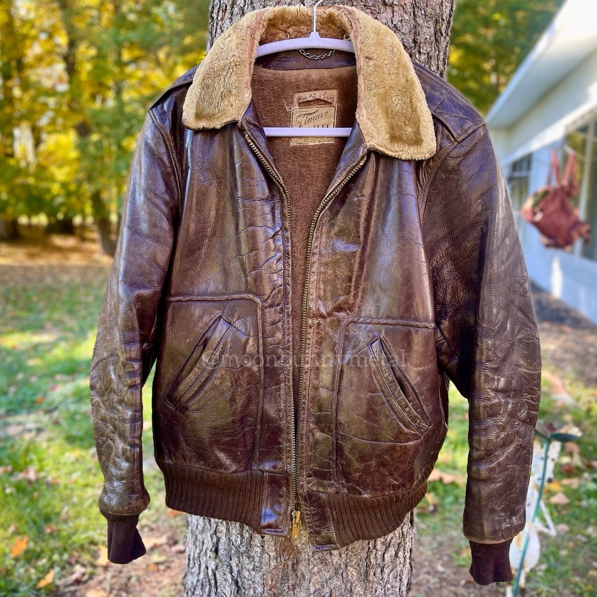 Vintage Horsehide Blatt Leather Jacket Bomber Alpaca Timme Fur 40s