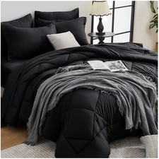Black Queen Comforter Set - 7-Piece Reversible Bedding