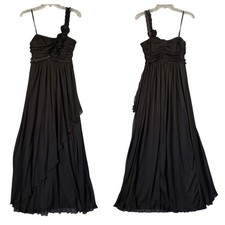 Intrigue Womens Dress Maxi Dress Size 7 Black One-Shoulder Floral Appliques