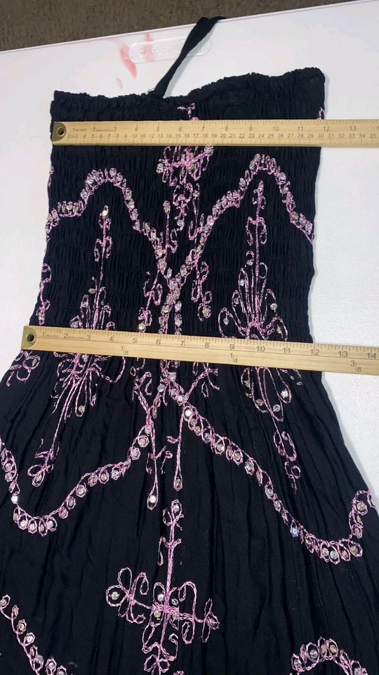 Vestido halter caprichoso bordado negro y rosa Y2k años 90 para mujer talla S Foto 3 de 4