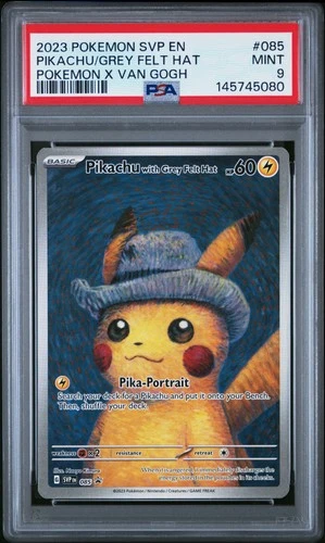 2023 POKEMON POKEMON X VAN GOGH PROMO #085 PIKACHU WITH GREY FELT HAT PSA 9
