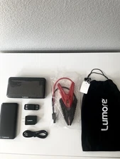 Lumore Pro Jump Starter Kit w/AC Plug & Power Bank w/Cables & Bag-BLACK -NEW