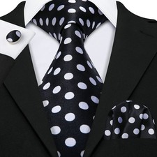 3 Pcs-Men's Tie Set Dots Necktie Pocket Square Cufflinks Wedding Party Formal