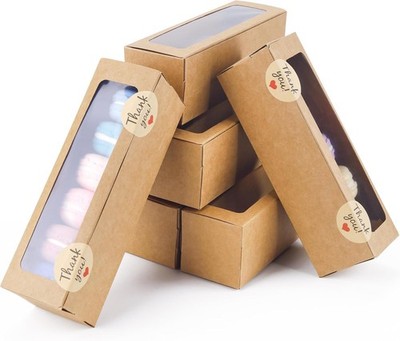 36 Pack 7.2x2.1x1.9 Brown Macaron Boxes with Stickers for Gifts